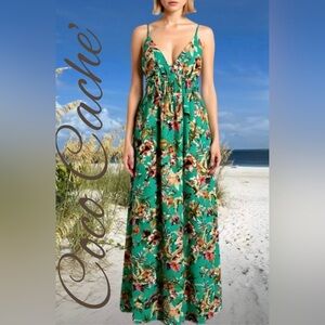 Tropical Floral Sleeveless Backless Green Maxi Dress